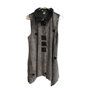 Damee Inc Tunic Tank Women Small Black White Geometric Artsy Lagenlook Layering
